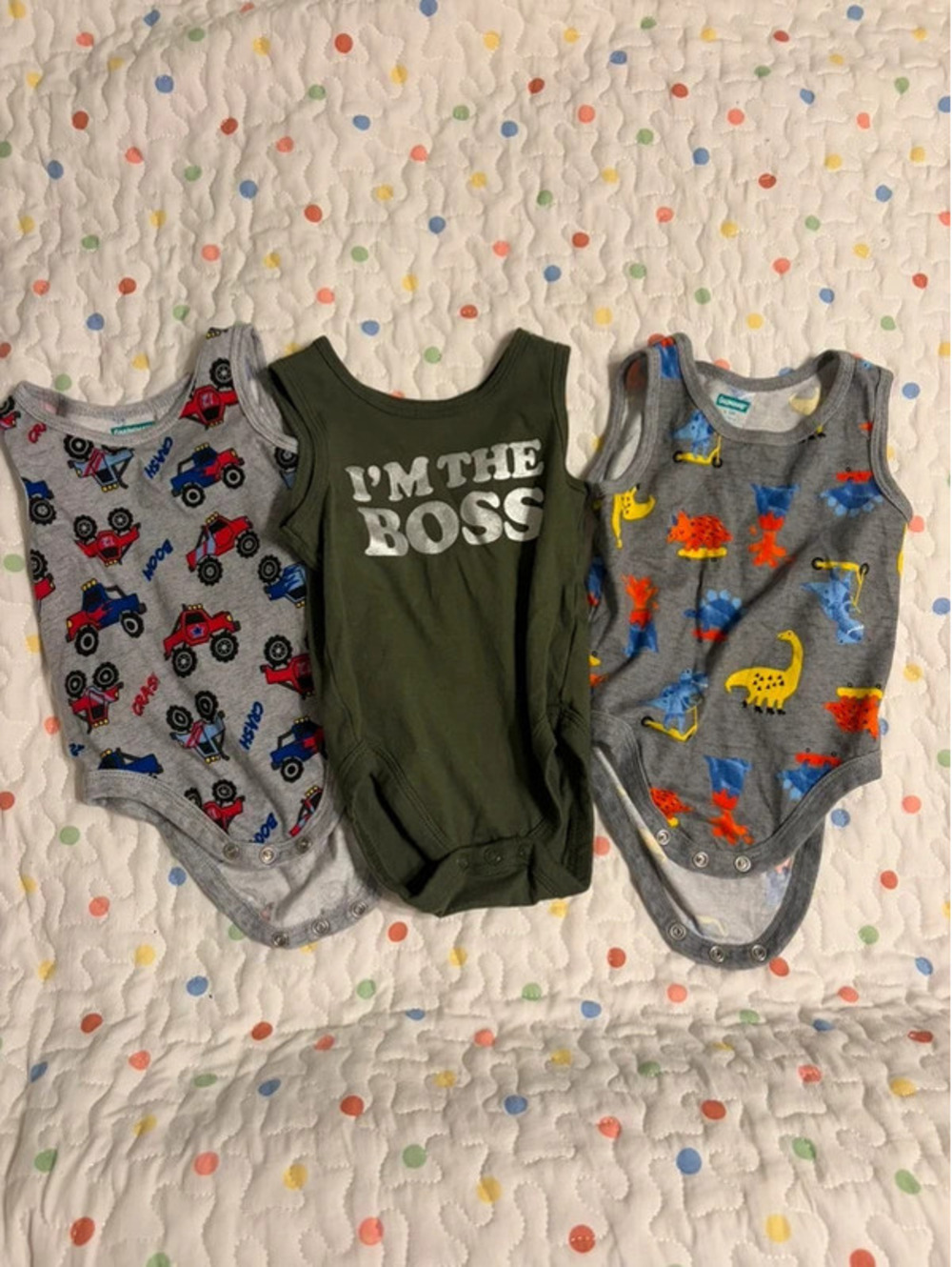 Garanimals Baby Boy 6-9M Bodysuit Lot 3 Dinosaur Monster Truck Boss Sleeveless